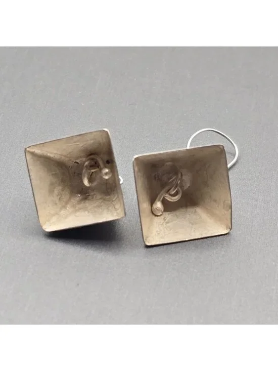 Vintage Southwestern Mother In Law Bell Dangle Earrings 1" Stamped Design - Picture 3 of 9